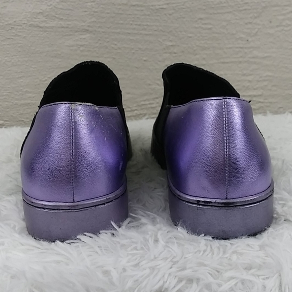 Free People Varsity Black Calf Hair Purple Leather Platform Slip On Loafer Shoe - Picture 6 of 14